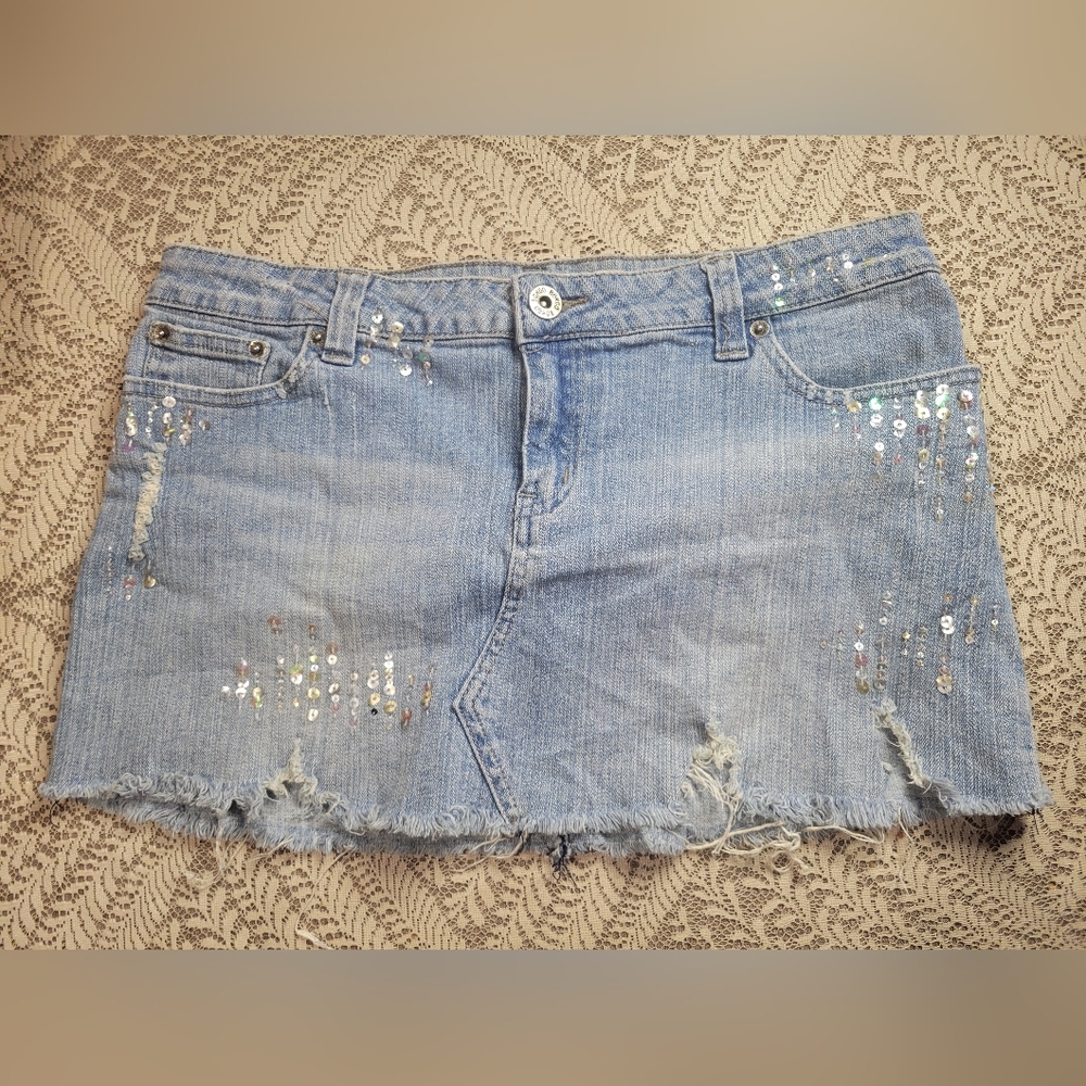 Sequin Y2K Denim Miniskirt Size 7 By Bongo